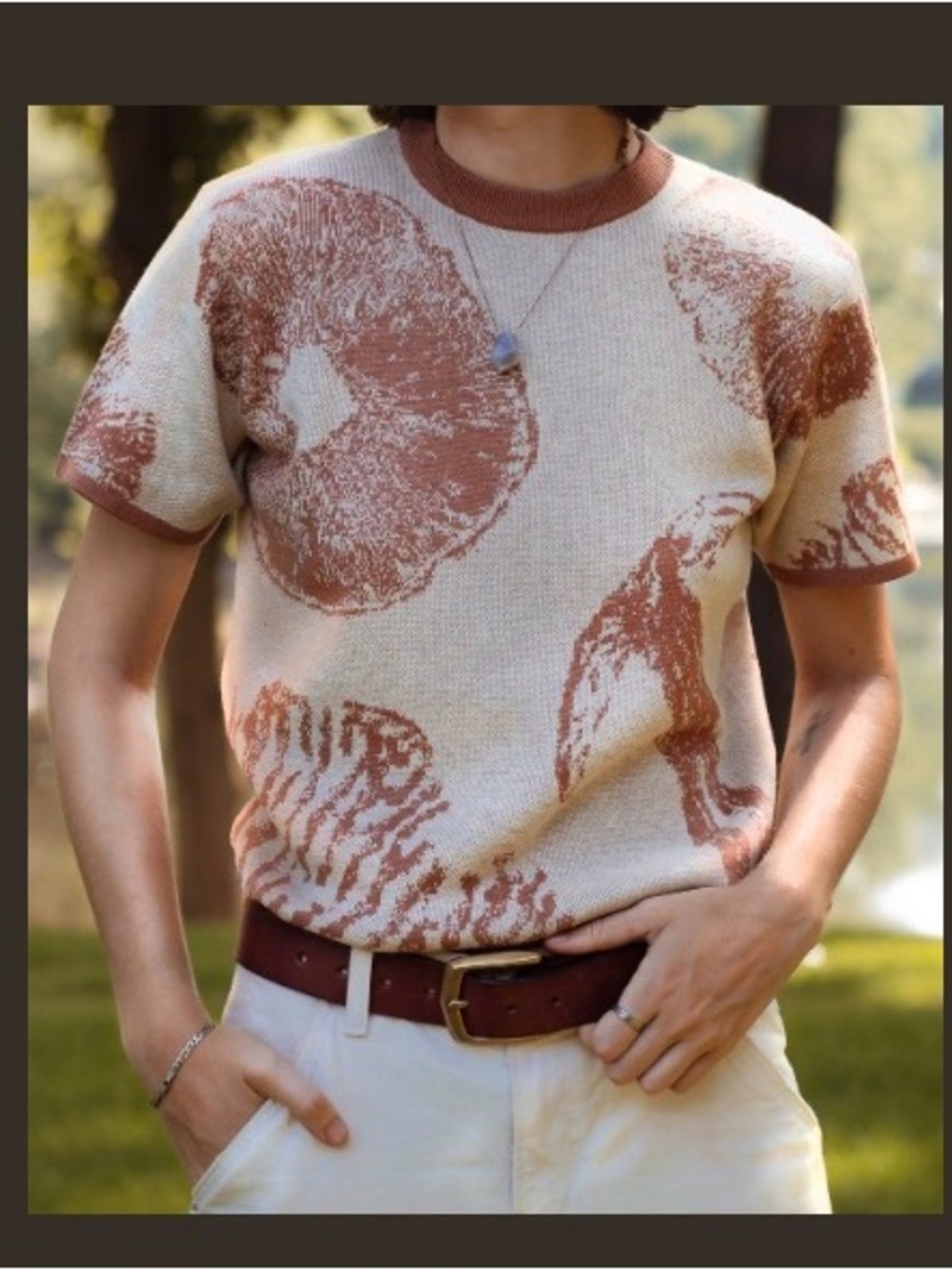 Unisex Short Sleeve Sweater with Mushroom Fungi Print